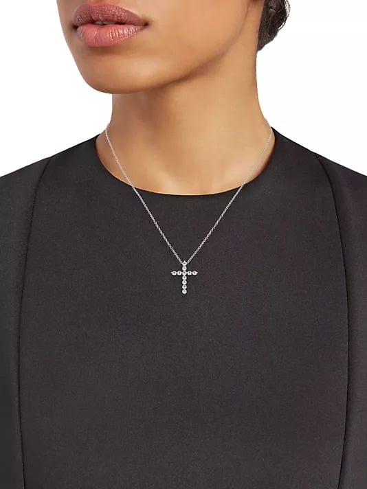 Stone laid cross rotated crown necklace