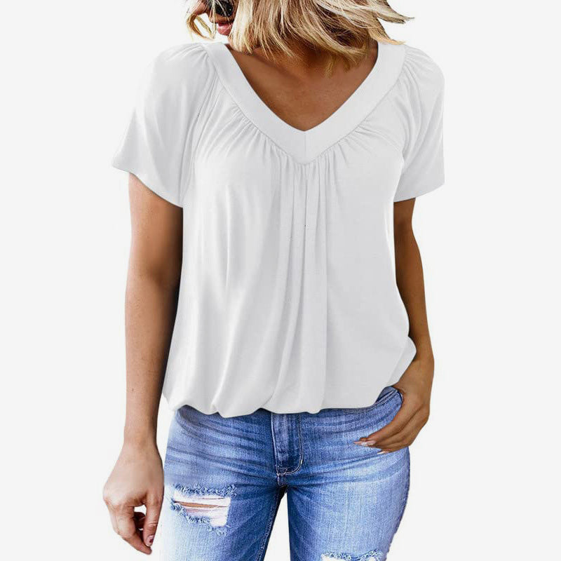 🌸Women's casual pleated V-neck short sleeve top