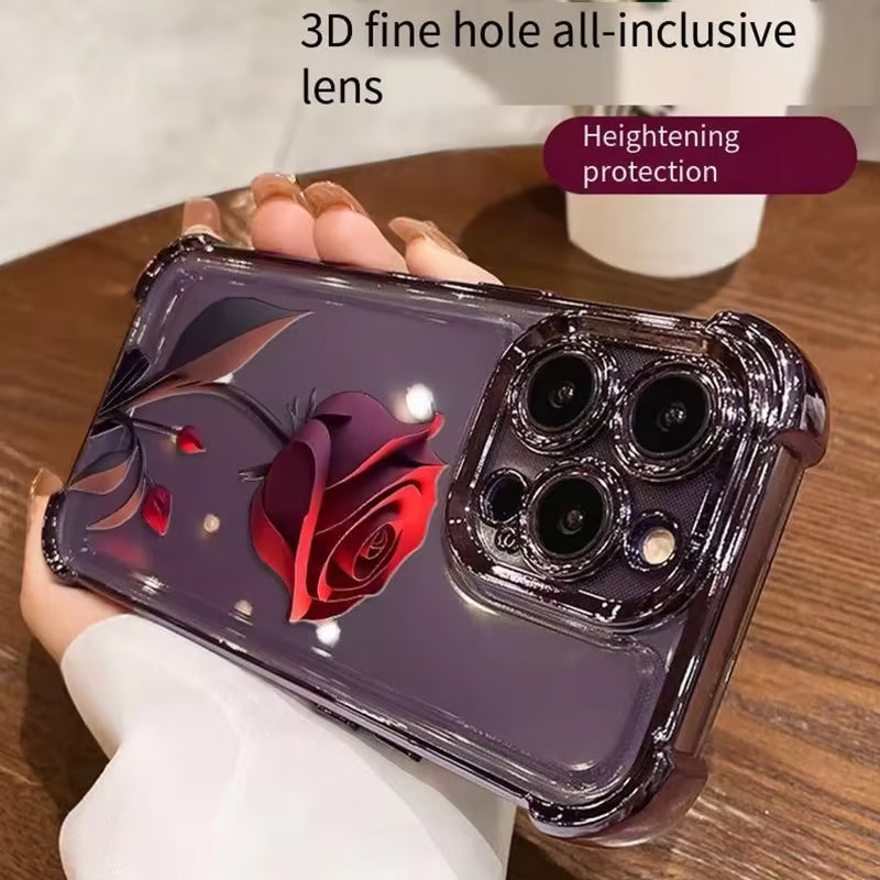 Electroplating Four-Corner Airbag Anti-Fall Shiny Rose Phone Case