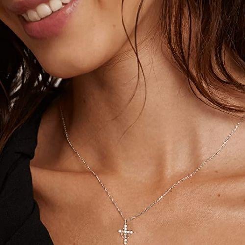 Stone laid cross rotated crown necklace