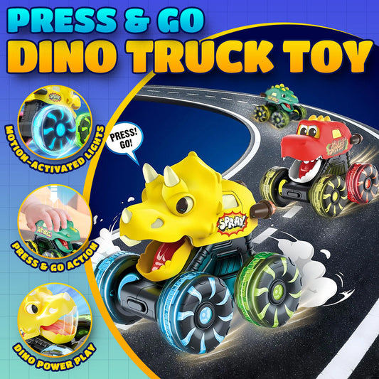🚗 Dino-Truck-Spielzeug zum Draufdrücken und Losfahren mit bewegungsaktiviertem Licht für Kleinkinder