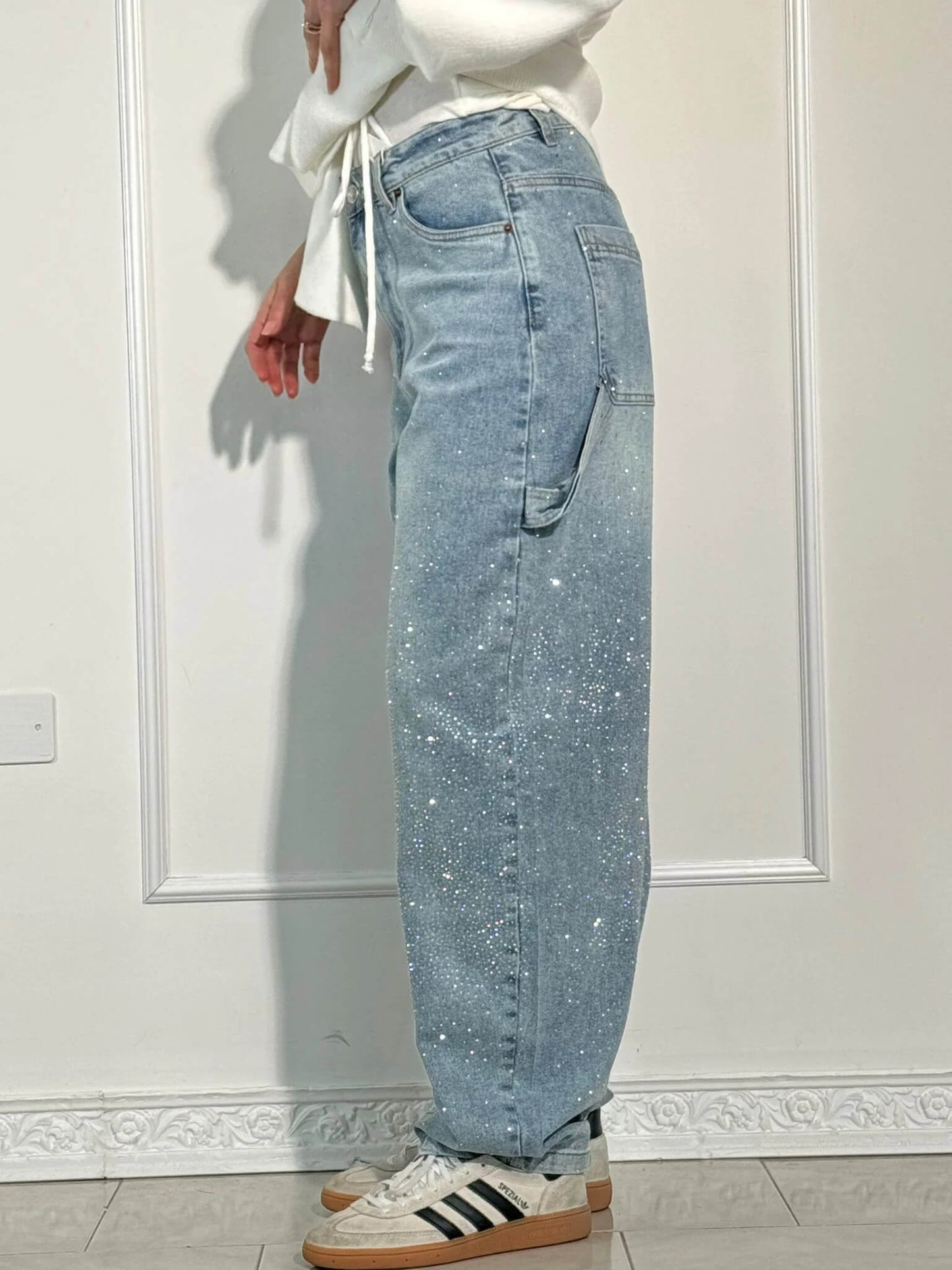 Knappficka High Rise Wide Leg Jeans/Button Pocket High Rise Wide Leg Jeans