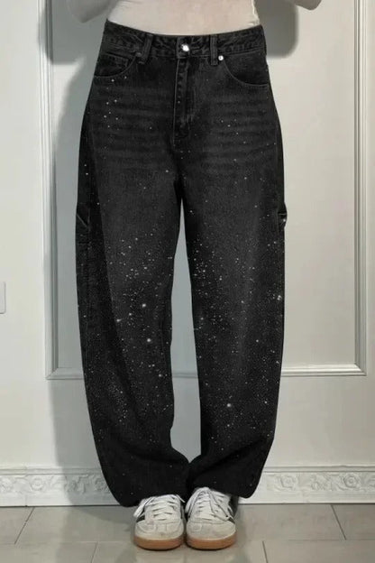 Knappficka High Rise Wide Leg Jeans/Button Pocket High Rise Wide Leg Jeans
