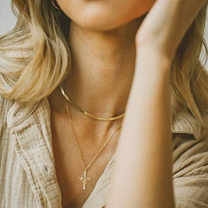 Stone laid cross rotated crown necklace