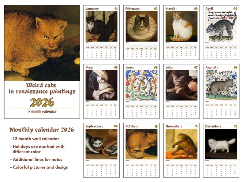 Vreemde katten in de renaissance 2026 Wandkalender